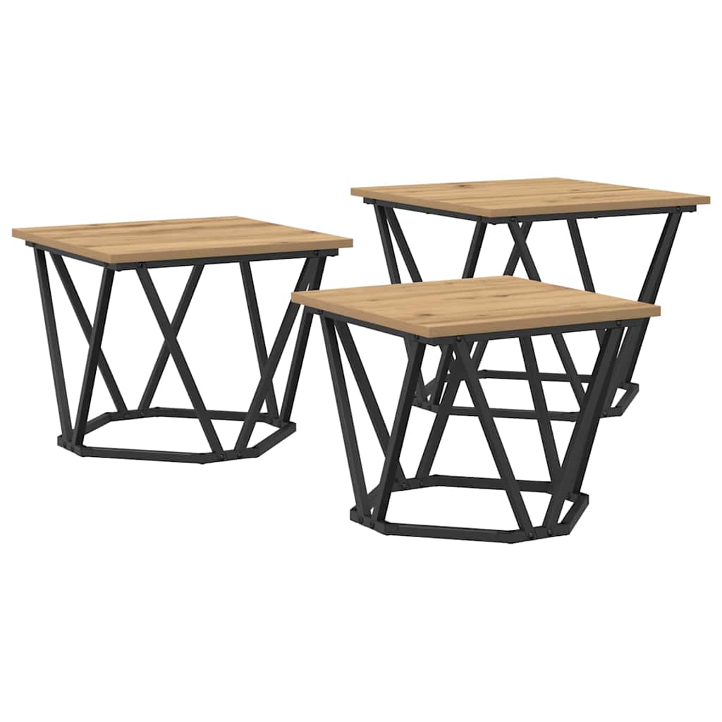 Couchtisch 3 pcs Eiche handwerklich 50 x 50 x 40 cm