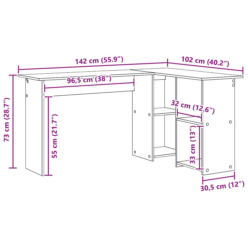 Bureau d'ordinateur gris en MDF Sonoma gris avec rangement moyen