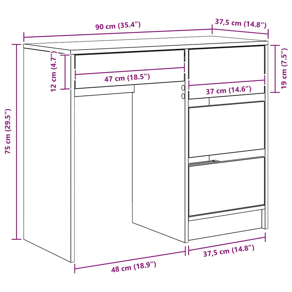 Schreibtisch Altholz Holzwerkstoff 90 x 37,5 x 75 cm