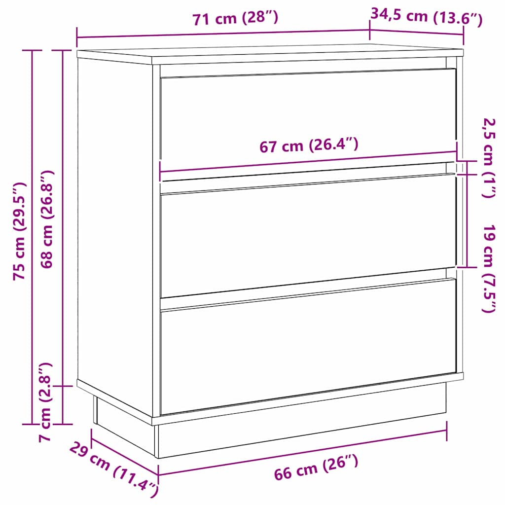 Nachttisch Geräucherte Eiche 71 x 34,5 x 75 cm Holzwerkstoff