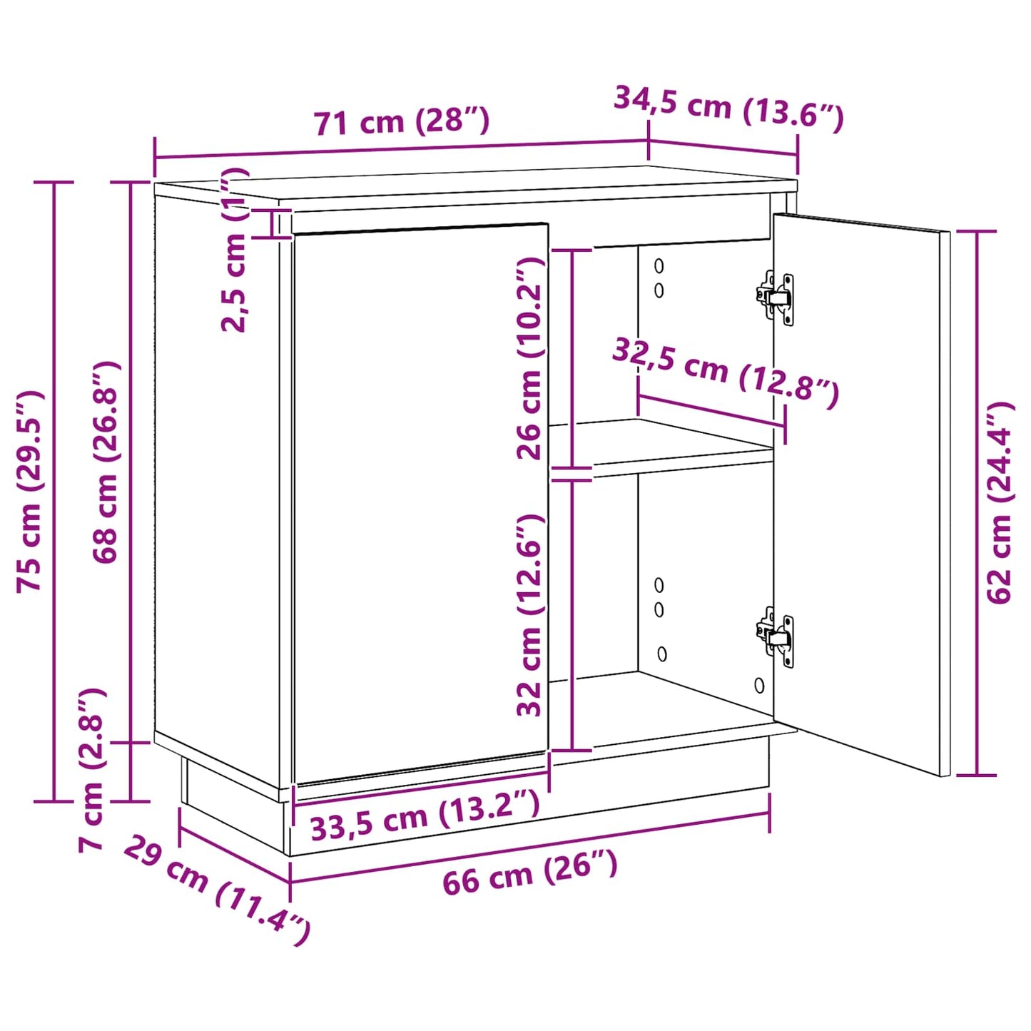 LED-Sideboard Weiß 71 x 34,5 x 75 cm Holzwerkstoff