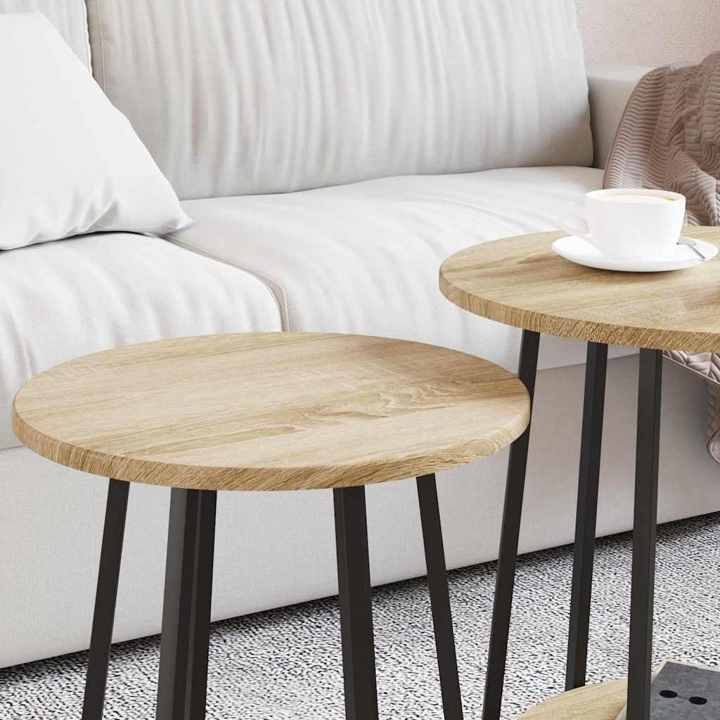 Beistelltisch-Set mit Regal 2 pcs Sonoma-Eiche und Schwarz