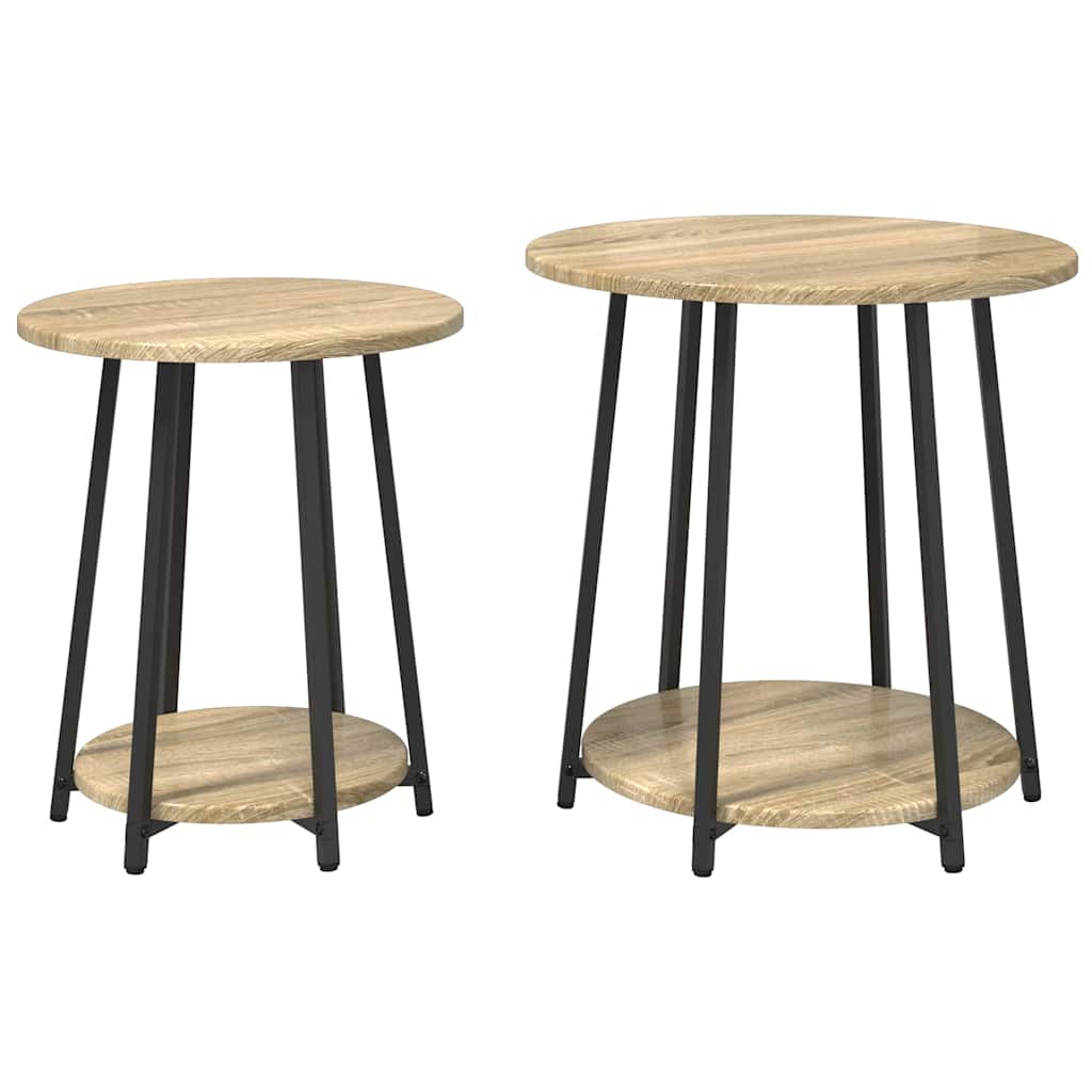 Beistelltisch-Set mit Regal 2 pcs Sonoma-Eiche und Schwarz