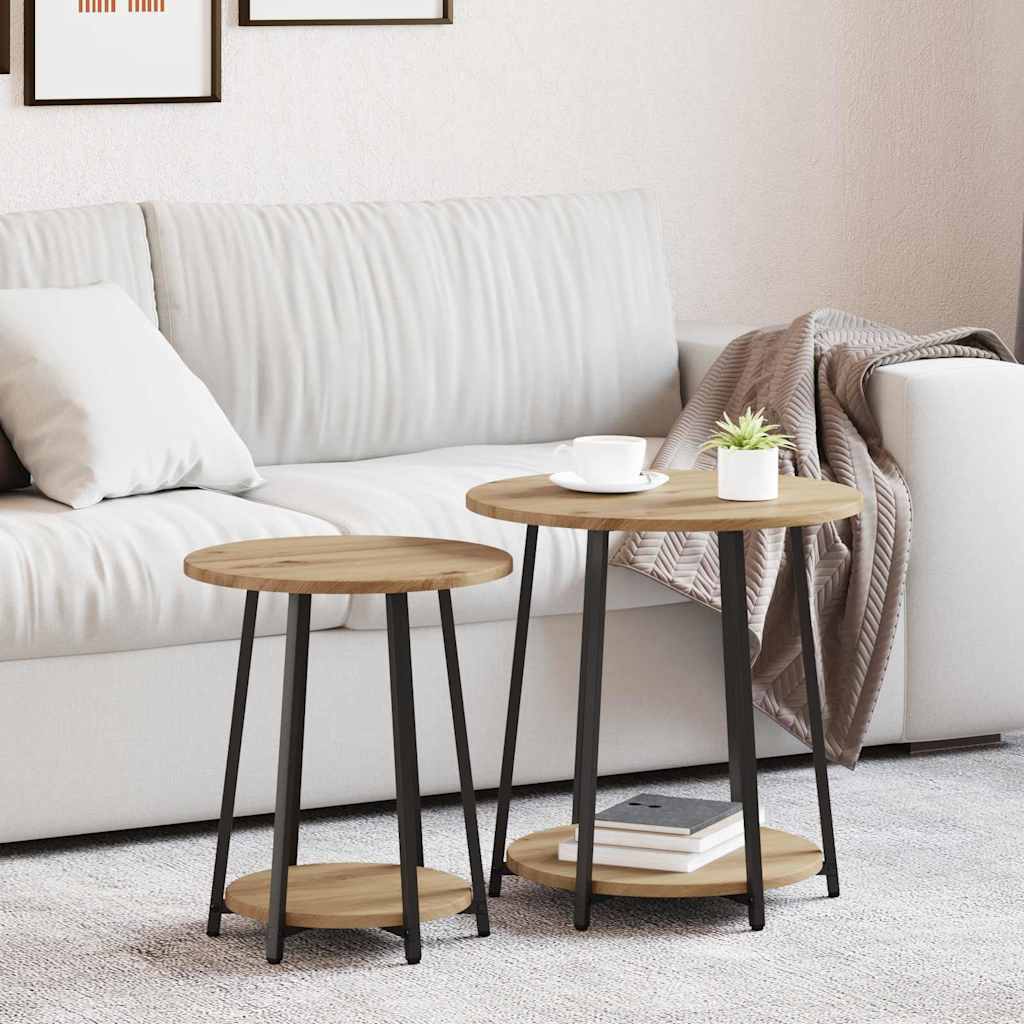 Beistelltisch-Set mit Regal 2 pcs Artisan Eiche und Schwarz