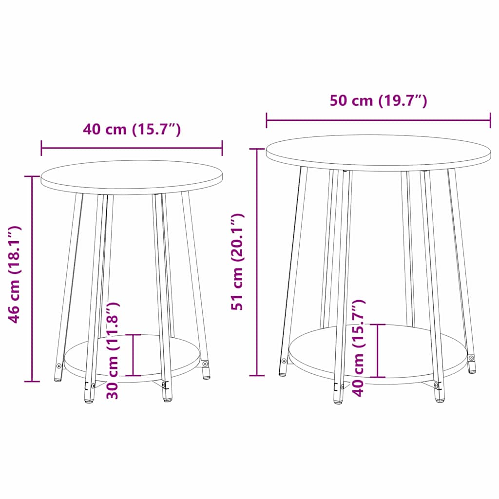 Beistelltisch-Set mit Regal 2 pcs Artisan Eiche und Schwarz