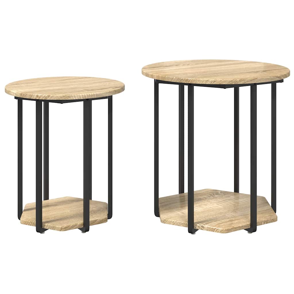 Beistelltisch-Set mit Regal 2 pcs Sonoma-Eiche und Schwarz