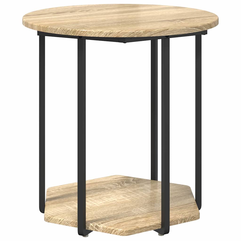 Beistelltisch-Set mit Regal 2 pcs Sonoma-Eiche und Schwarz
