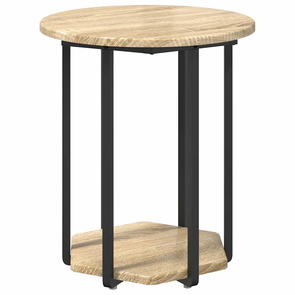 Beistelltisch-Set mit Regal 2 pcs Sonoma-Eiche und Schwarz