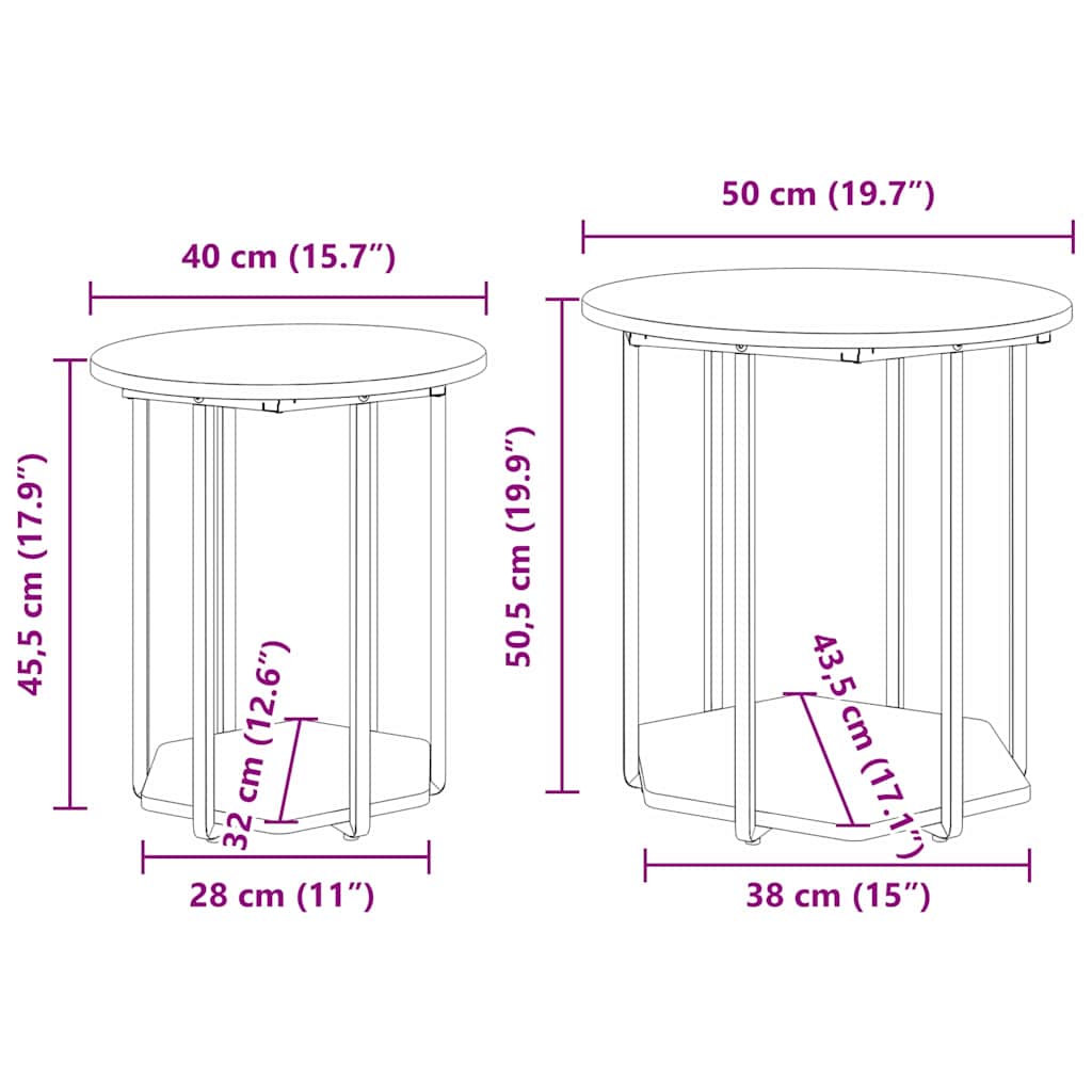 Beistelltisch-Set mit Regal 2 pcs Sonoma-Eiche und Schwarz
