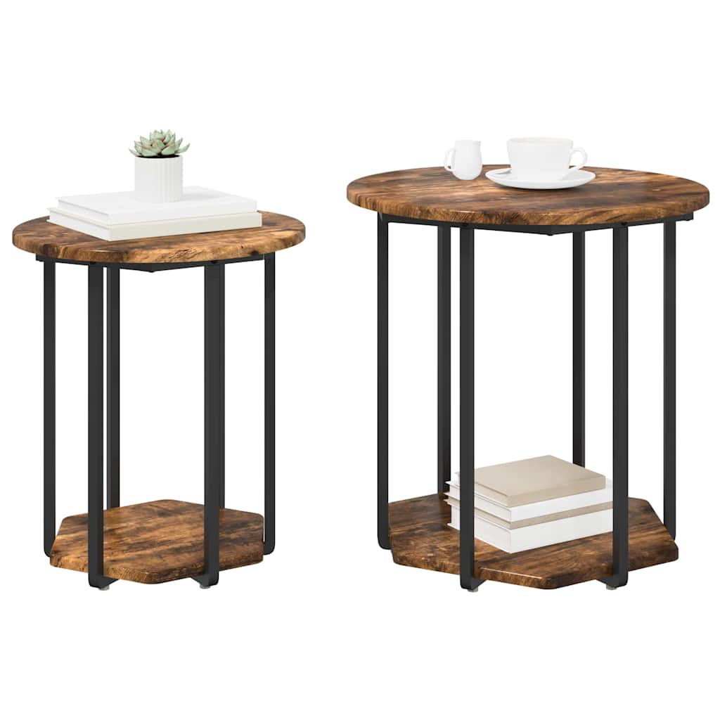 Beistelltisch-Set mit Regal 2 pcs Rauchesche und Schwarz