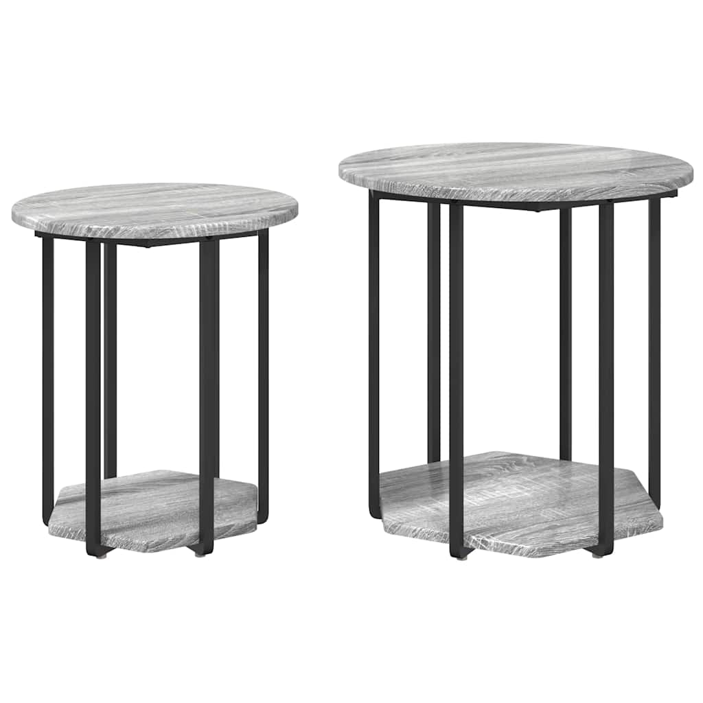 Beistelltisch-Set mit Regal 2 pcs Grau Sonoma und Schwarz