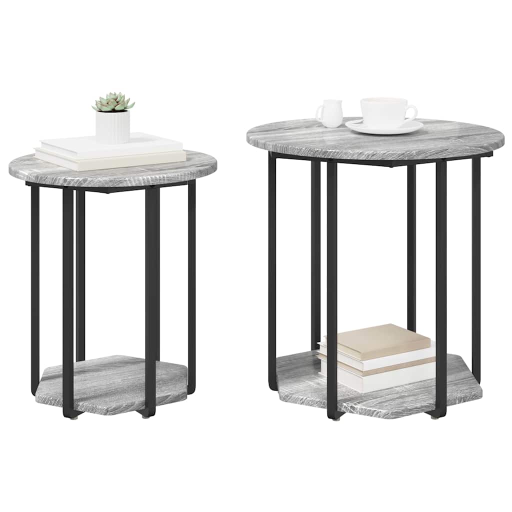 Beistelltisch-Set mit Regal 2 pcs Grau Sonoma und Schwarz