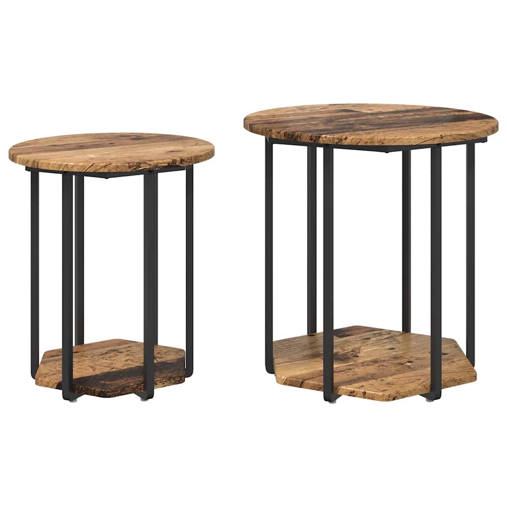 Beistelltisch-Set mit Regal 2 pcs Altes Holz und Schwarz
