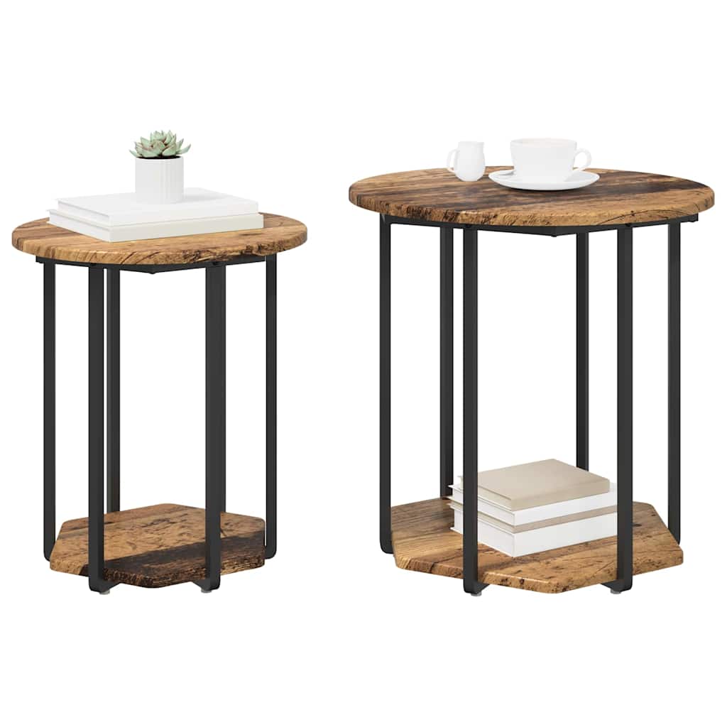 Beistelltisch-Set mit Regal 2 pcs Altes Holz und Schwarz