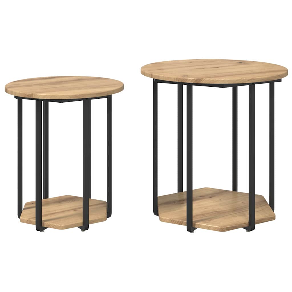 Beistelltisch-Set mit Regal 2 pcs Artisan Eiche und Schwarz