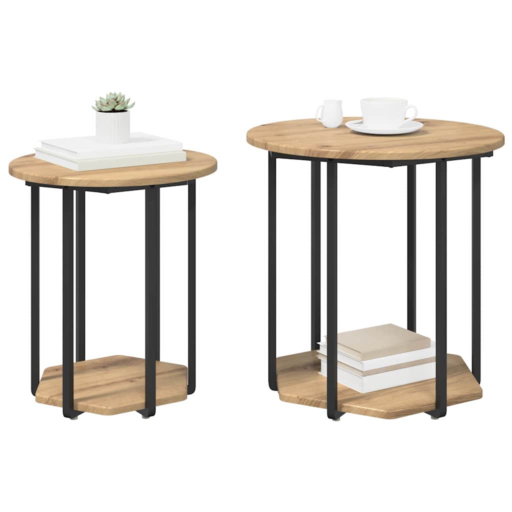Beistelltisch-Set mit Regal 2 pcs Artisan Eiche und Schwarz