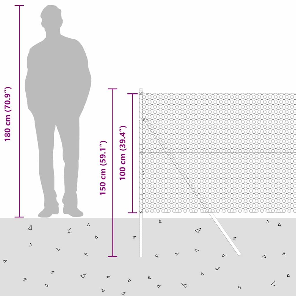 Bodenmontierter Sechseckzaun 10 x 1 m PVC-beschichteter Stahl