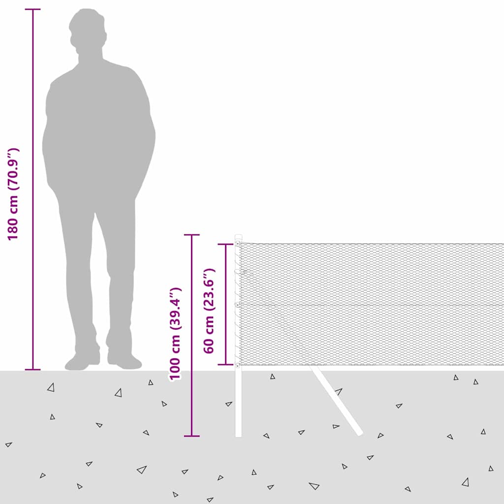 Bodenmontierter Sechseckzaun 100 x 0,6 m Verzinkter Stahl Netz
