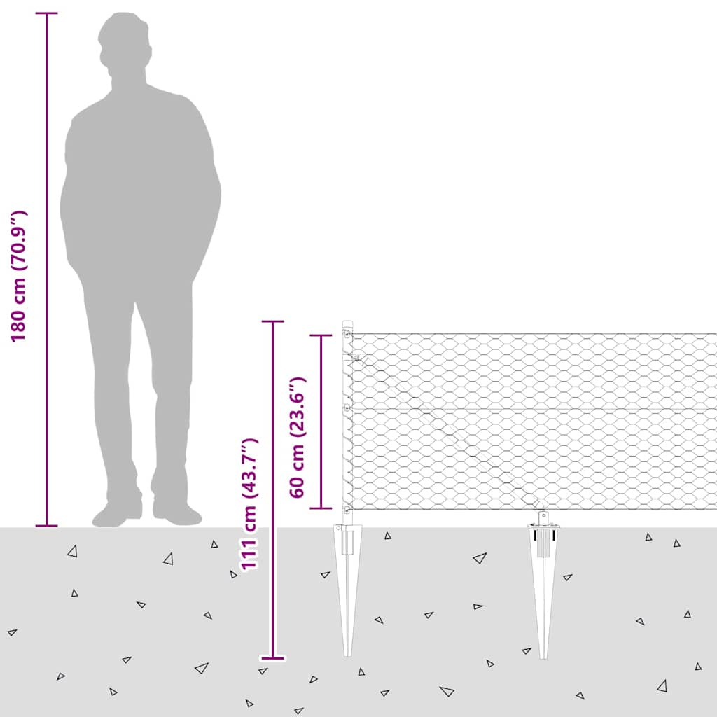 Sechseckzaun mit Pfosten 25 x 0,6 m PVC-beschichteter Stahl