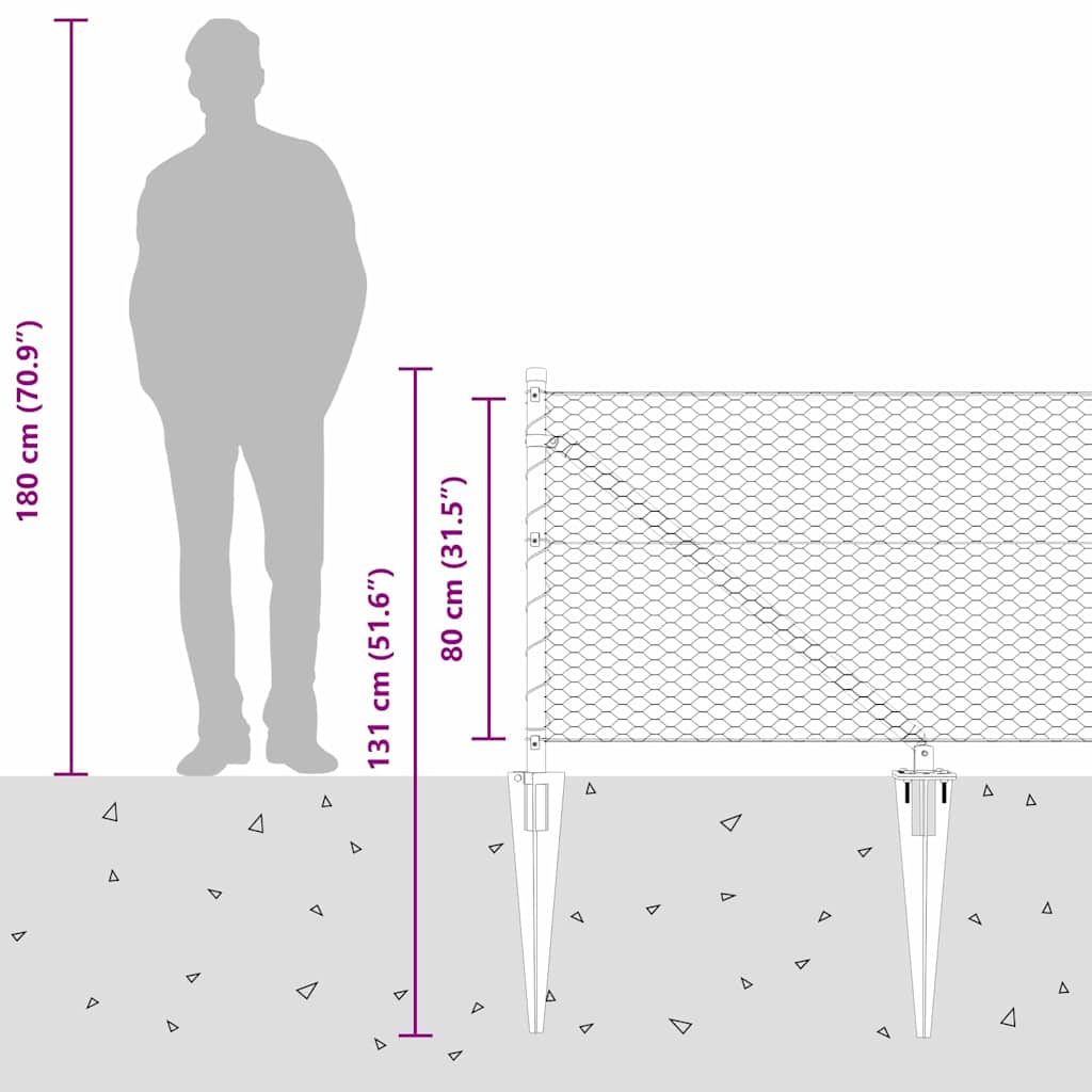 Sechseckzaun mit Pfosten 25 x 0,8 m PVC-beschichteter Stahl
