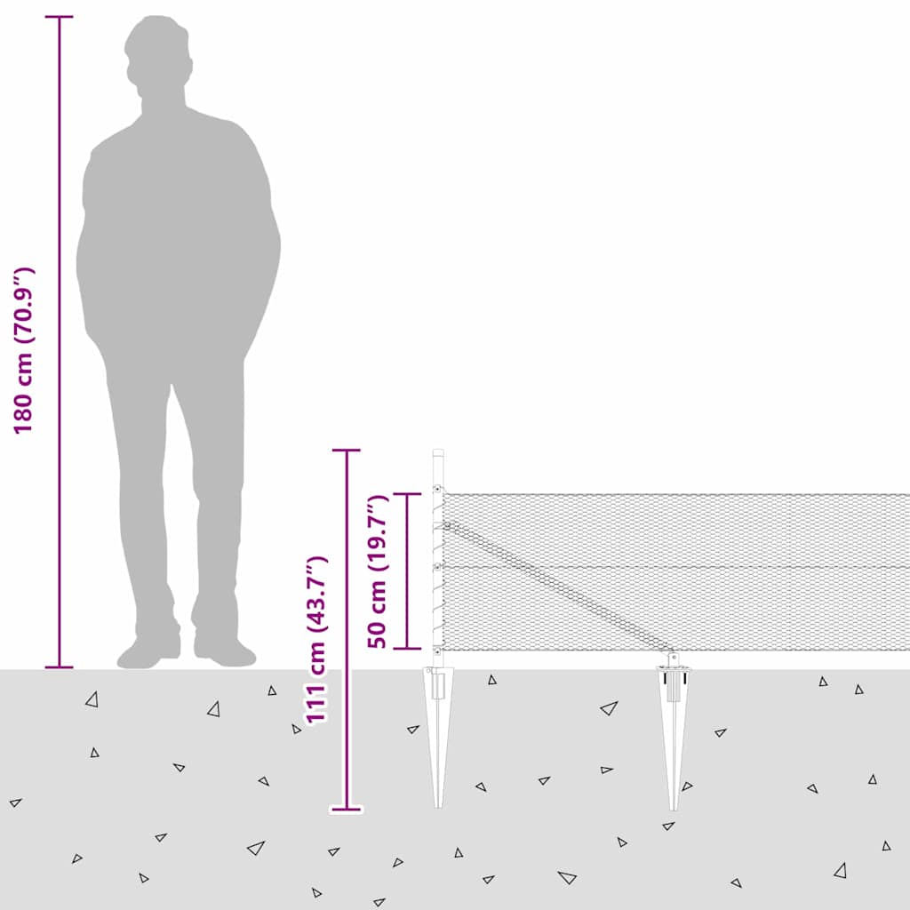Schweißdrahtzaun mit Spikes 50 x 0,5 m (B x H)