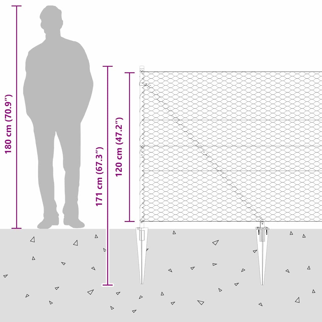 Sechseckzaun mit Pfosten 50 x 1,2 m PVC-beschichteter Stahl