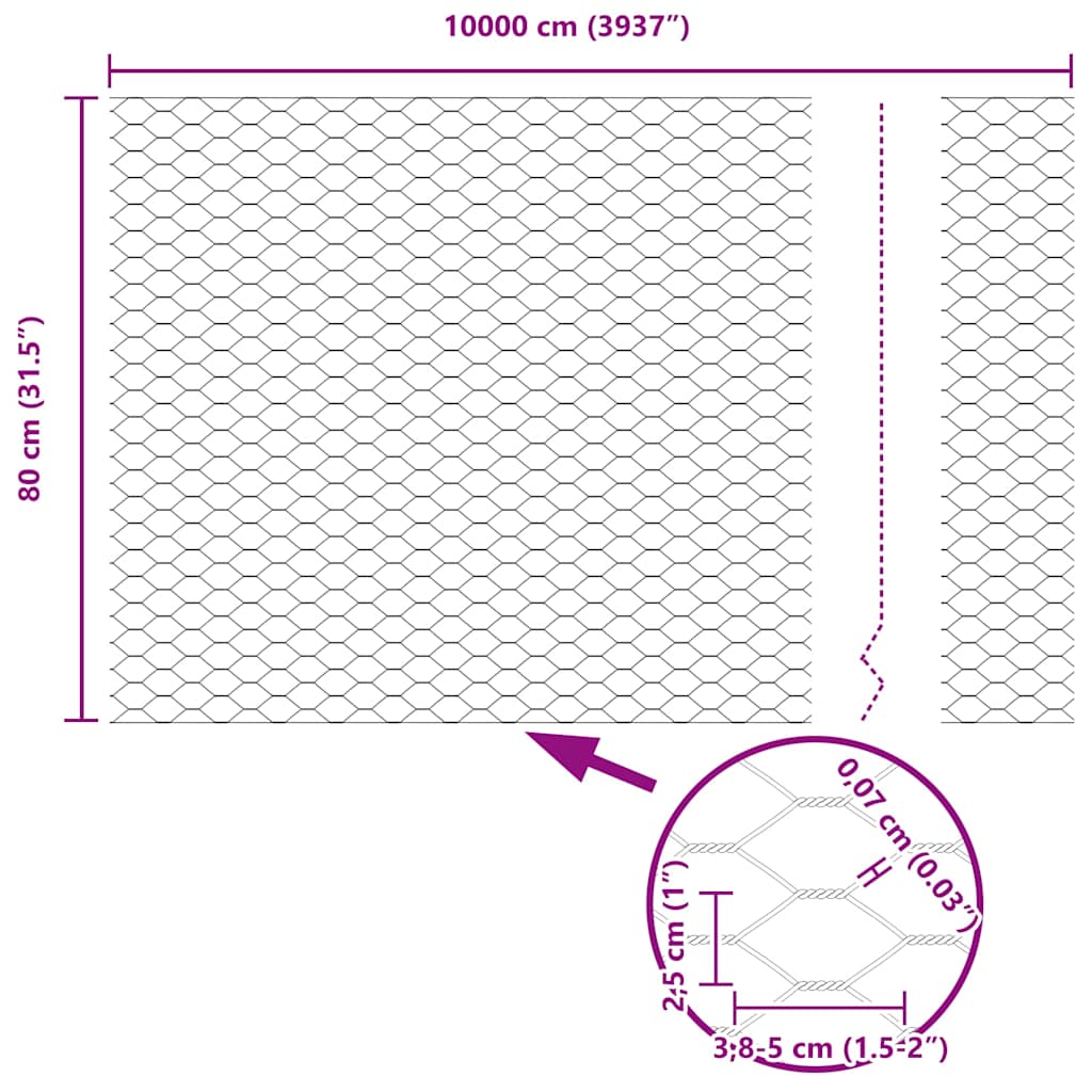 Sechseckzaun mit Pfosten 100 x 0,8 m PVC-beschichteter Stahl