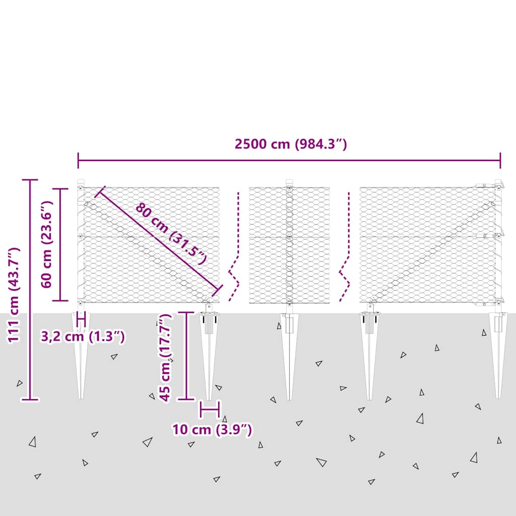 Schweißdrahtzaun mit Spikes 25 x 0,6 m (B x H)
