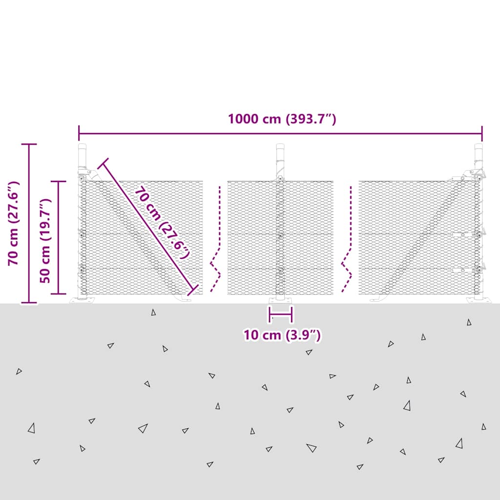Geschweißter Drahtzaun mit Betonfundament 10 x 0,5 m (B x H)