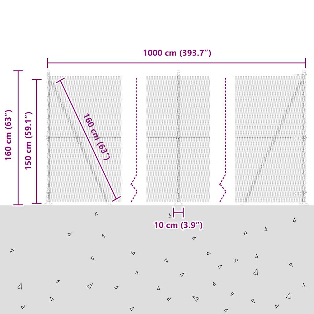 Geschweißter Drahtzaun mit Betonfundament 10 x 1,5 m (B x H)
