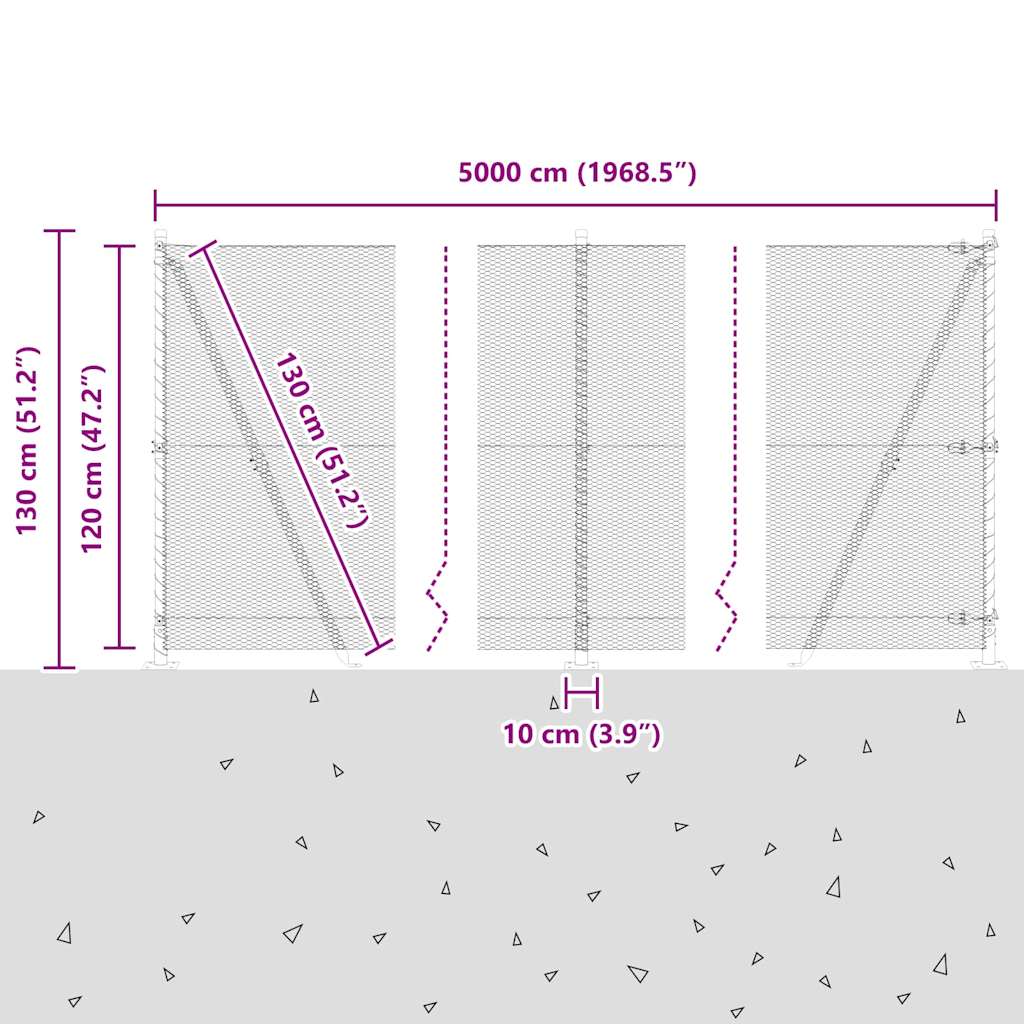 Geschweißter Drahtzaun mit Betonfundament 50 x 1,2 m (B x H)