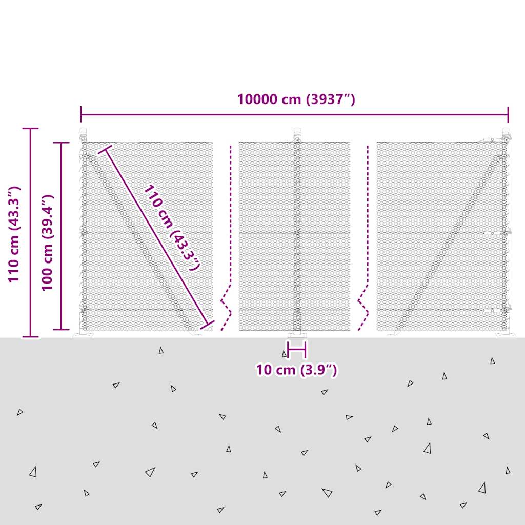 Geschweißter Drahtzaun mit Betonfundament 100 x 1 m (B x H)