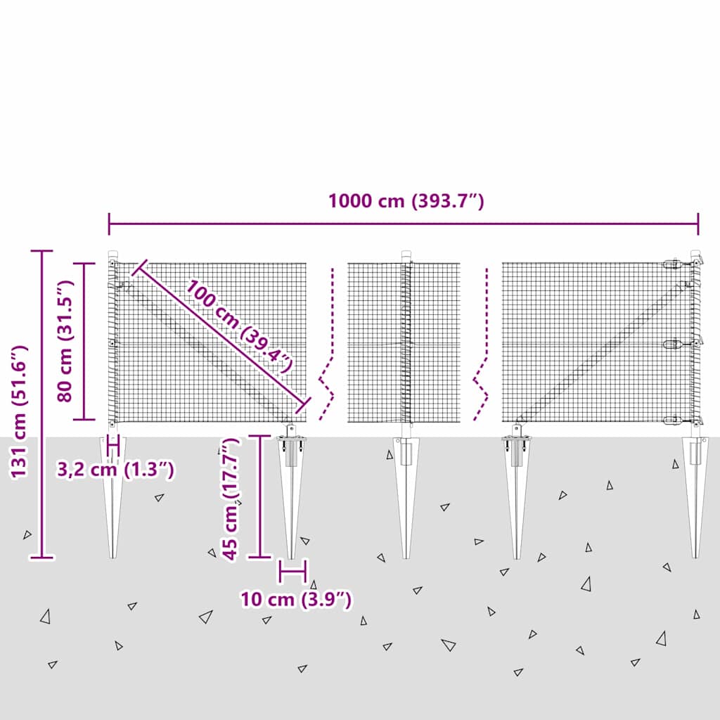 Schweißdrahtzaun mit Spikes 10 x 0,8 m (B x H)