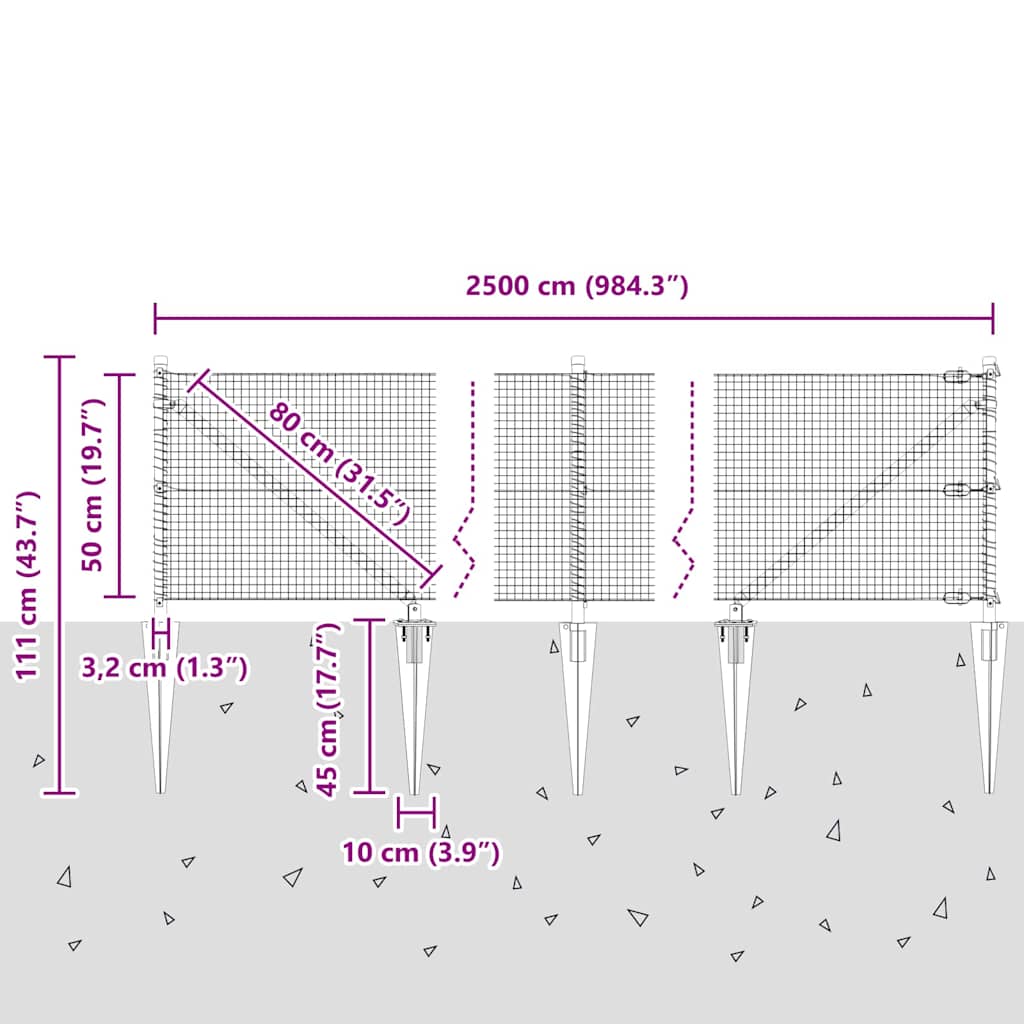 Geschweißter Drahtzaun mit Stacheln 25 x 0,5 m Verzinkter Stahl