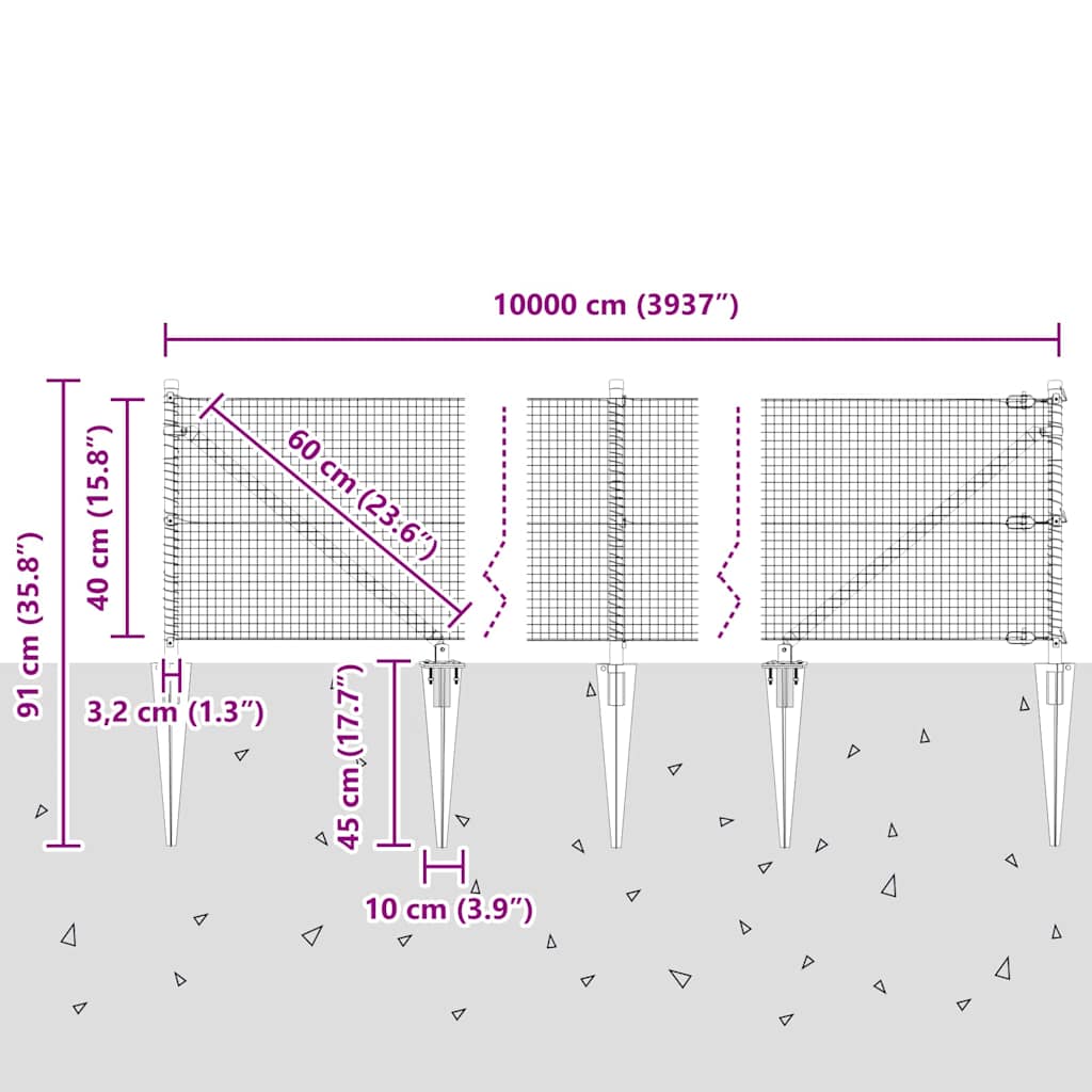 Schweißdrahtzaun mit Spikes 100 x 0,4 m (B x H)