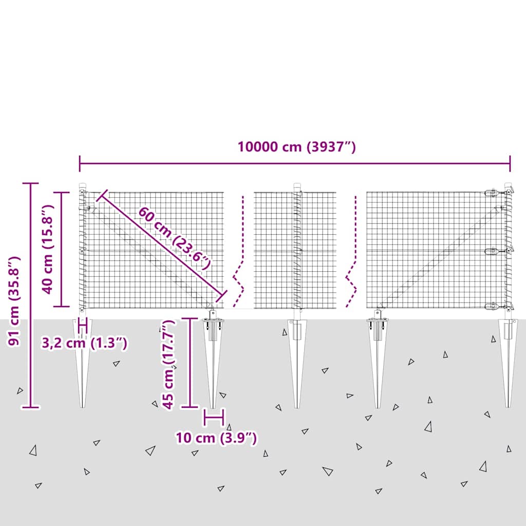 Schweißdrahtzaun mit Spikes 100 x 0,4 m (B x H)