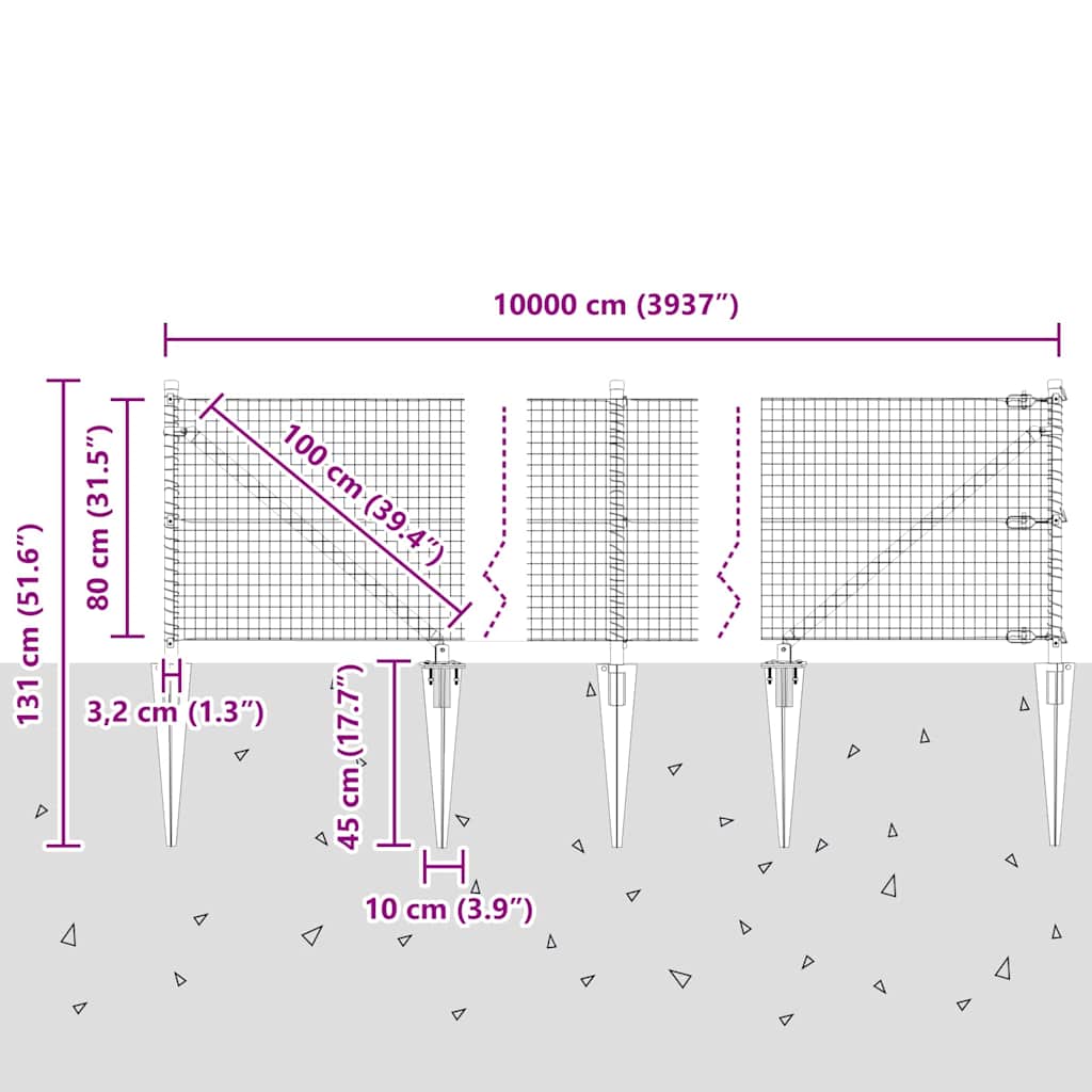Schweißdrahtzaun mit Spikes 100 x 0,8 m (B x H)