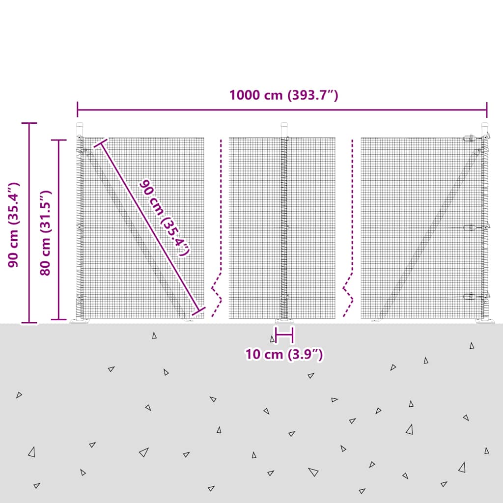 Geschweißter Drahtzaun mit Betonfundament 10 x 0,8 m (B x H)