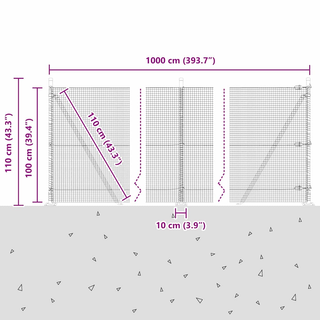 Geschweißter Drahtzaun mit Betonfundament 10 x 1 m (B x H)