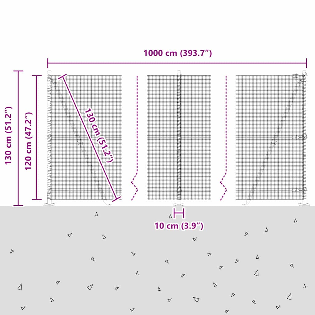Geschweißter Drahtzaun mit Betonfundament 10 x 1,2 m (B x H)