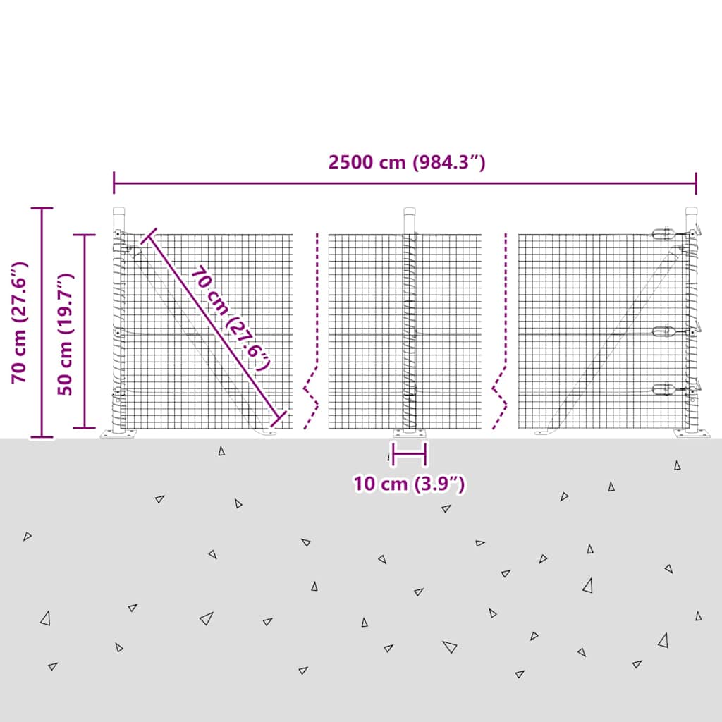 Geschweißter Drahtzaun mit Betonsockel 25 x 0,5 m Silber Netz
