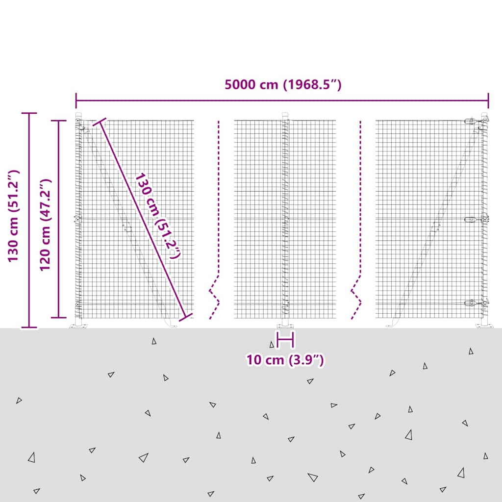 Geschweißter Drahtzaun mit Betonsockel 50 x 1,2 m Silber Netz