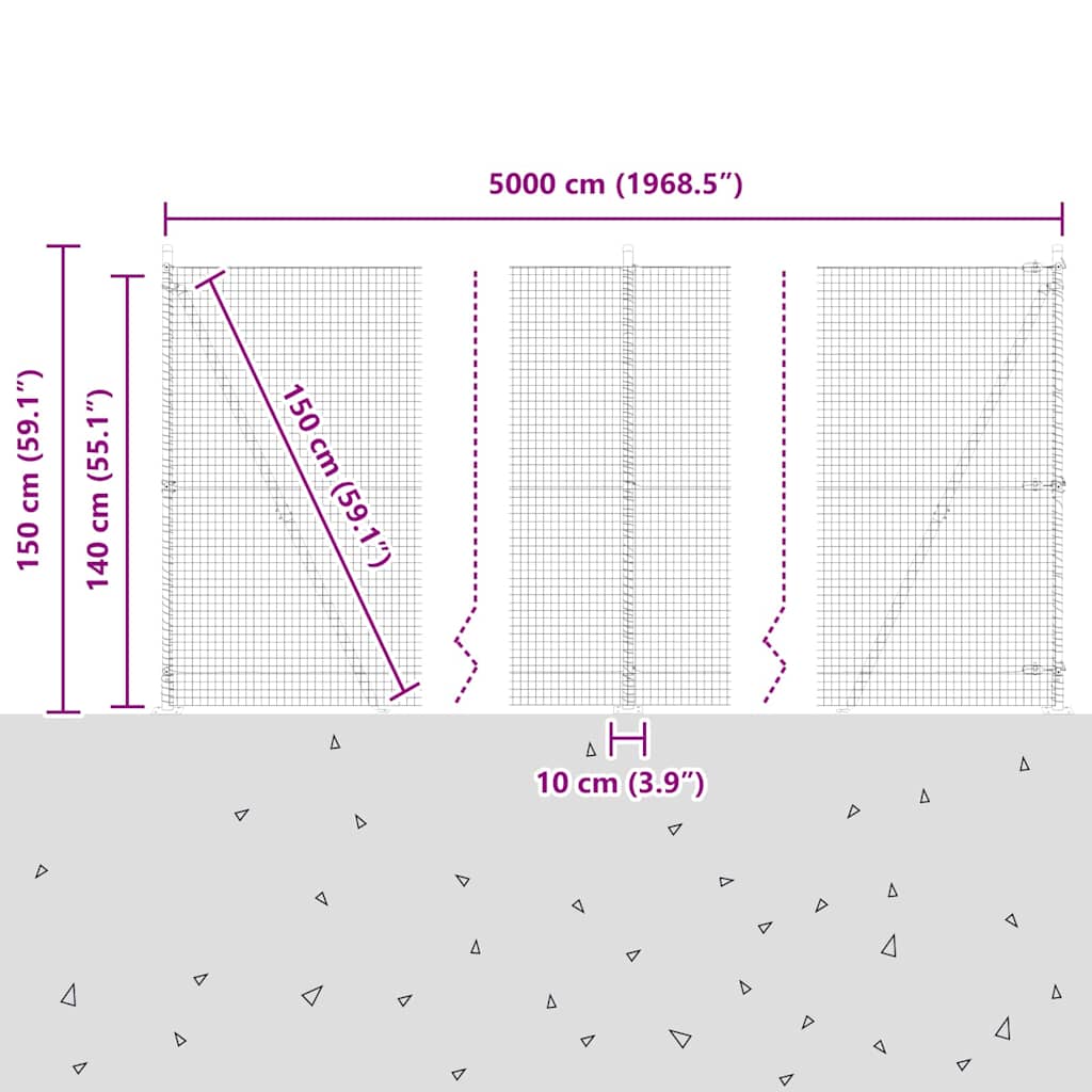 Geschweißter Drahtzaun mit Betonfundament 50 x 1,4 m (B x H)