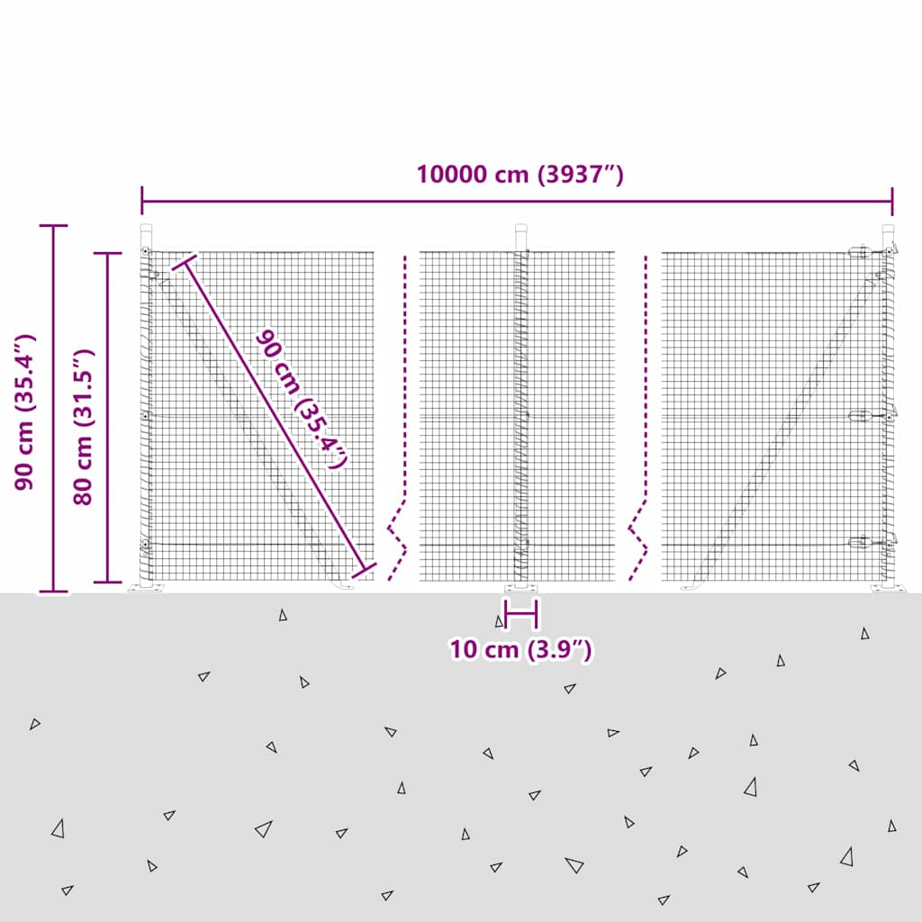 Geschweißter Drahtzaun mit Betonfundament 100 x 0,8 m (B x H)