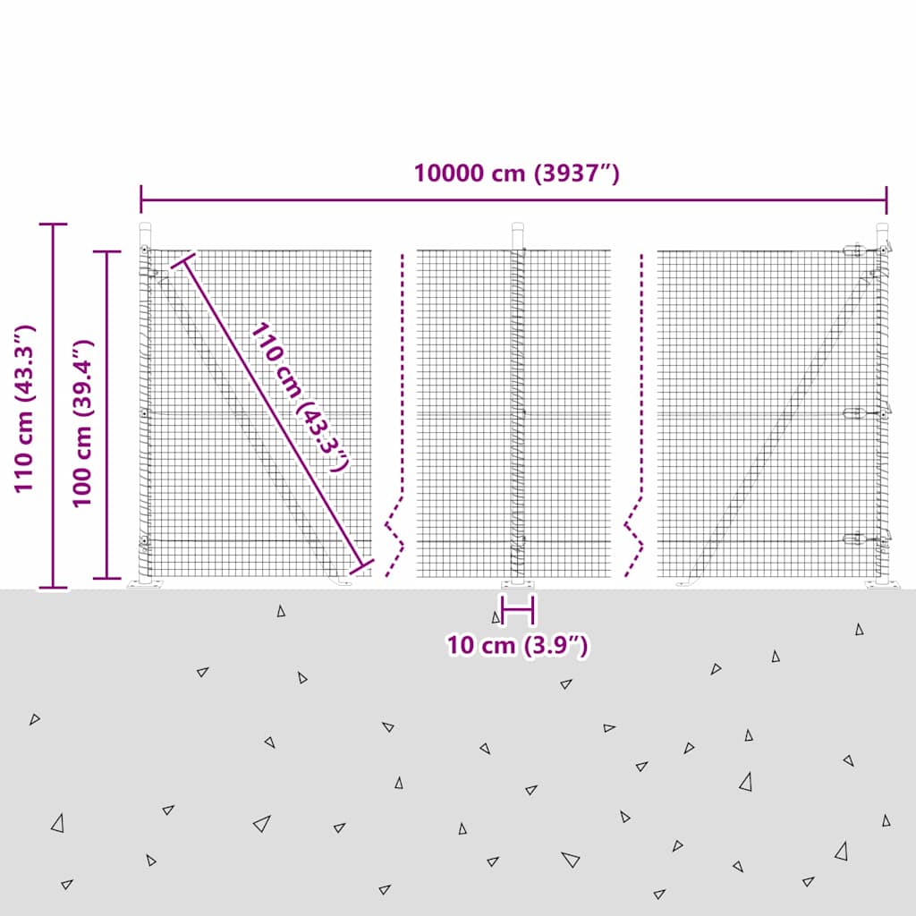 Geschweißter Drahtzaun mit Betonfundament 100 x 1 m (B x H)
