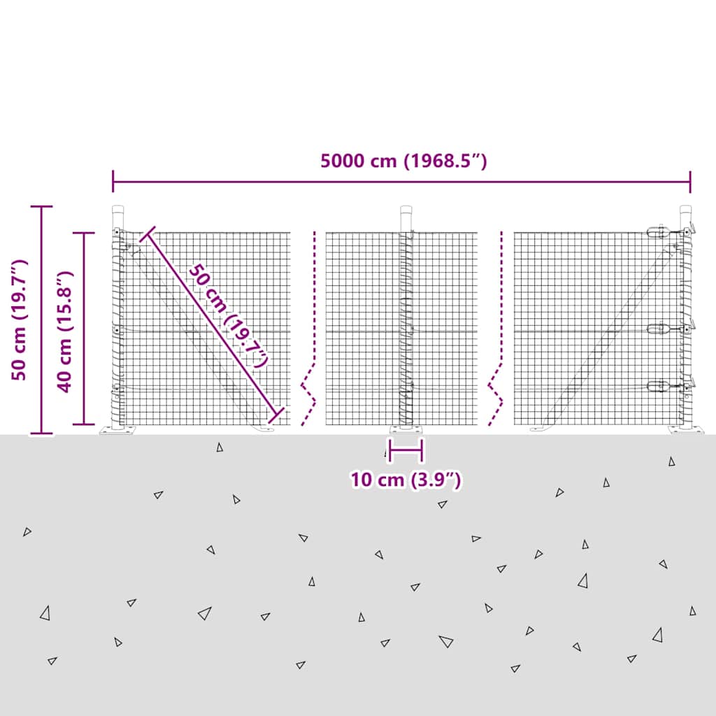 Geschweißter Drahtzaun mit Betonfundament 50 x 0,4 m (B x H)