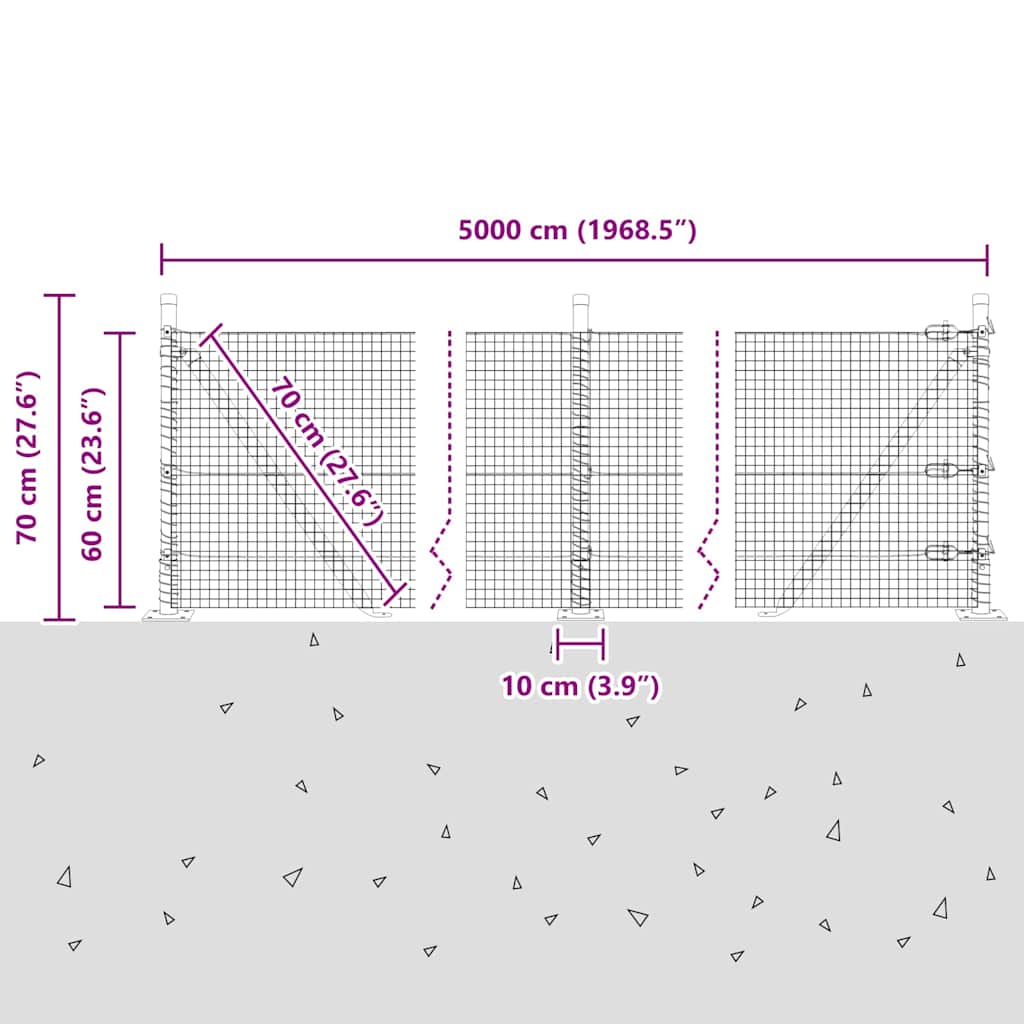 Geschweißter Drahtzaun mit Betonfundament 50 x 0,6 m (B x H)