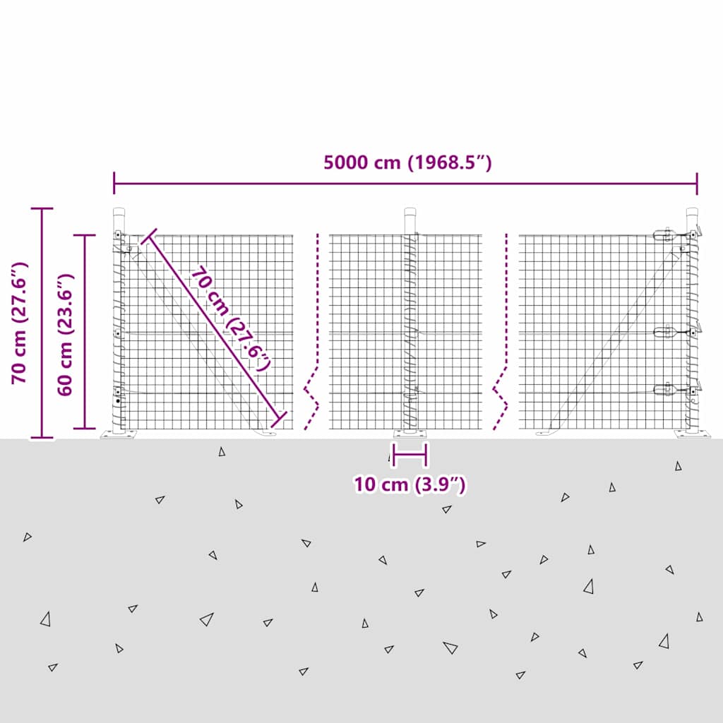 Geschweißter Drahtzaun mit Betonfundament 50 x 0,6 m (B x H)