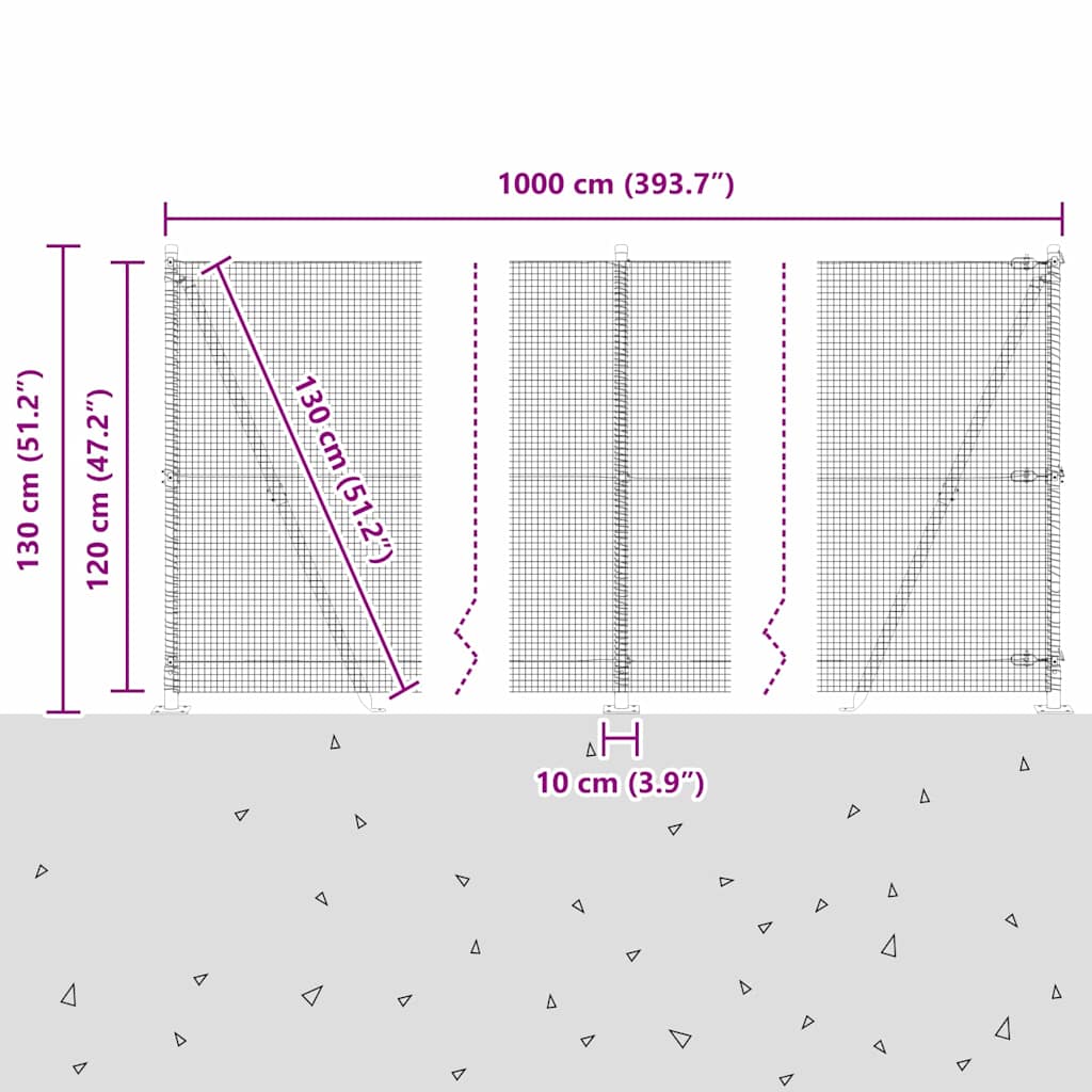 Geschweißter Drahtzaun mit Betonsockel 10 x 1,2 m Grau Netz