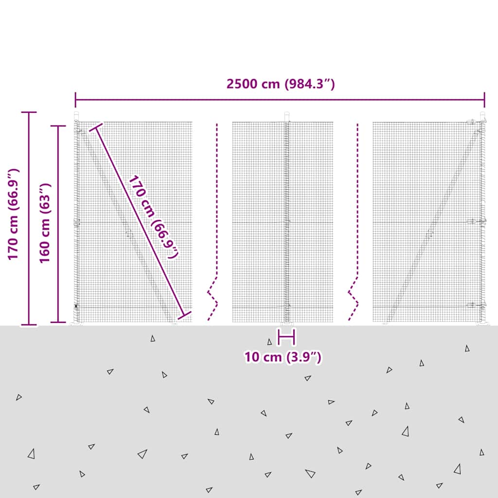Geschweißter Drahtzaun mit Betonfundament 25 x 1,6 m (B x H)